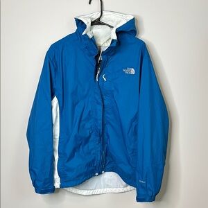 The North Face Blue and White Raincoat